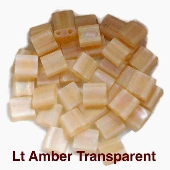 As Low As $2 Light Amber Transparent AB Miyuki Tila Two Hole Beads 5mmx5mm (40) - Picture 1 of 1